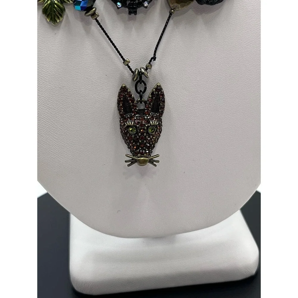 Betsey Johnson Dark‎ Forest Triple Strand Gunmetal Necklace Fox Rabbit Charms